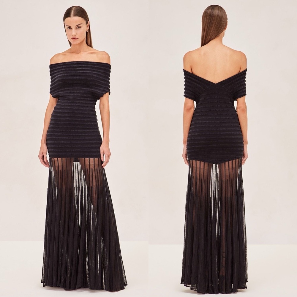ALEXIS Marce Black Sheer Stripe Maxi Dress Off-Shoulder Size XL NWT - Picture 13 of 15